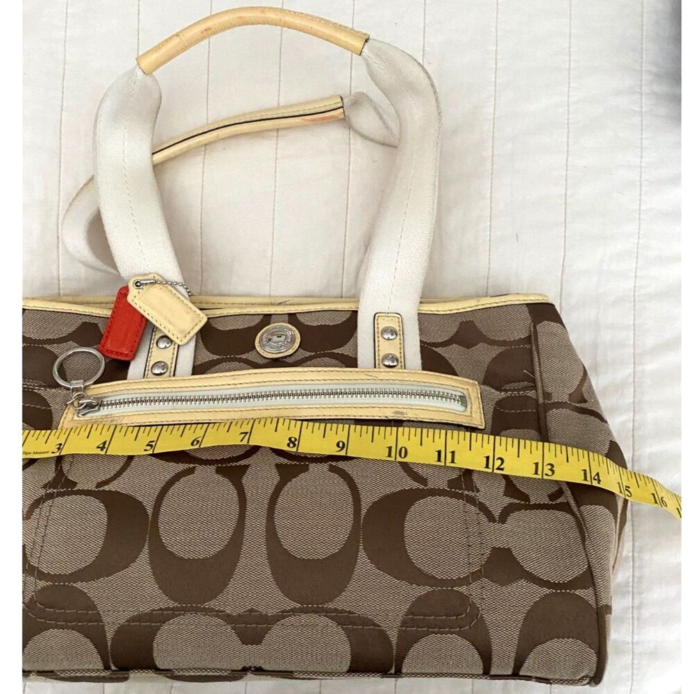 Coach Daisy Signature Tote Bag Brown Khaki Canvas Leather Shoulder Purse F14878 - Picture 14 of 15